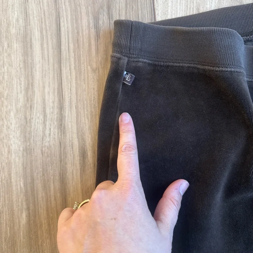 Lauren Ralph Lauren Pants Womens Large Brown Velour Lounge Pull On Straight Leg